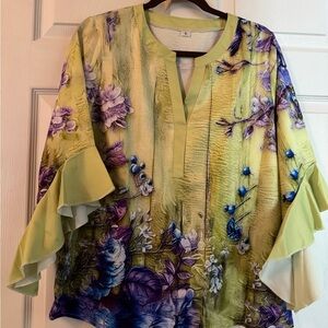 Floral Ruffle Sleeve Women's Top